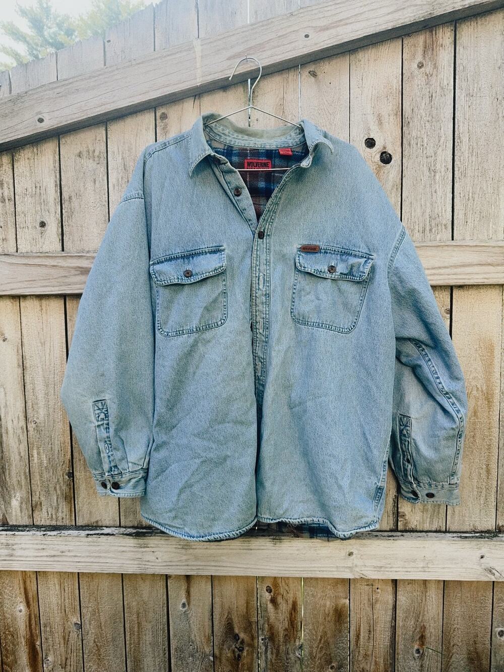one of one sunprinted flannel lined denim shacket | size XL